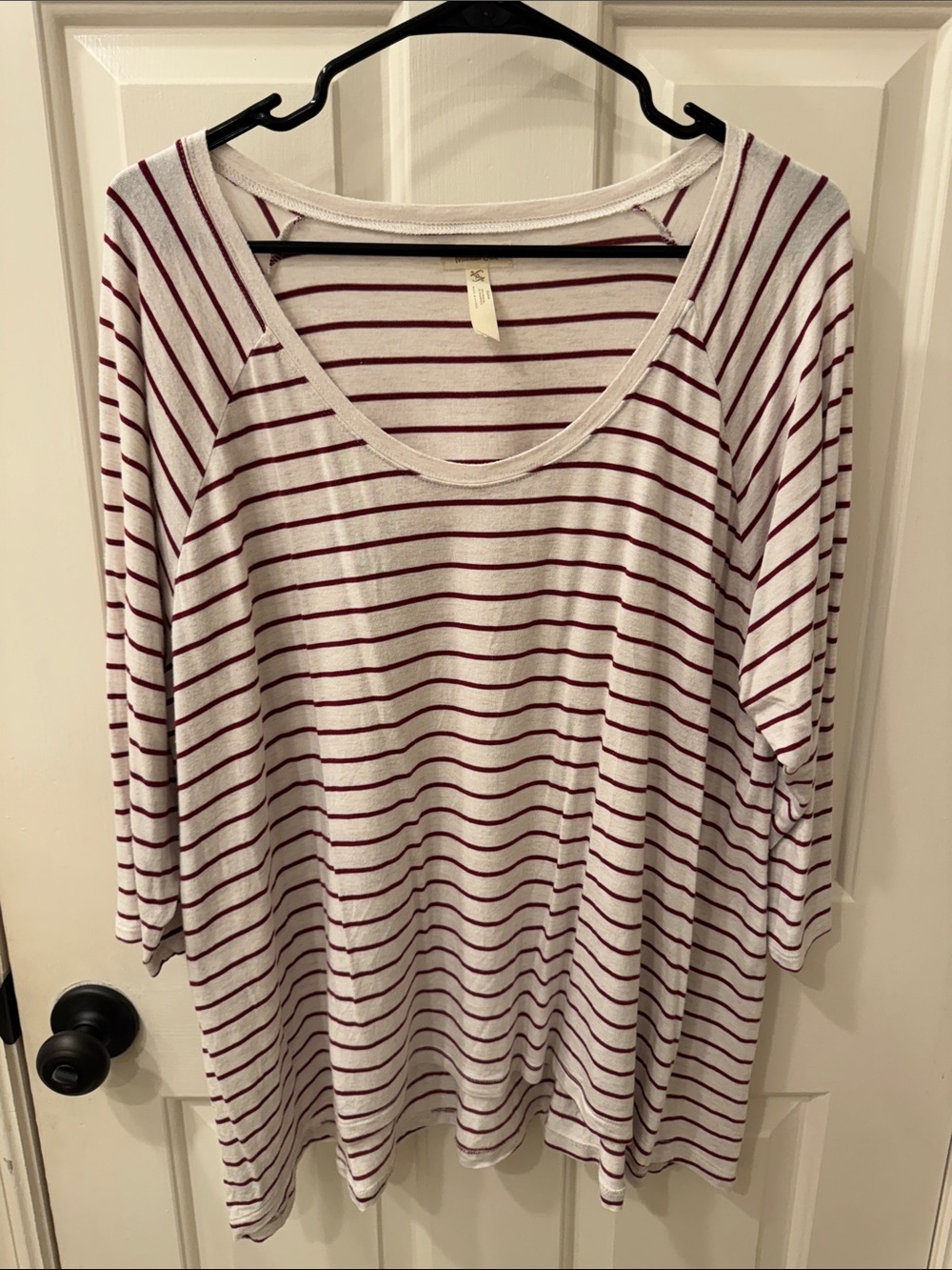 Matilda Jane White Long-Sleeve Scoop Neck Top with Burgundy Stripes